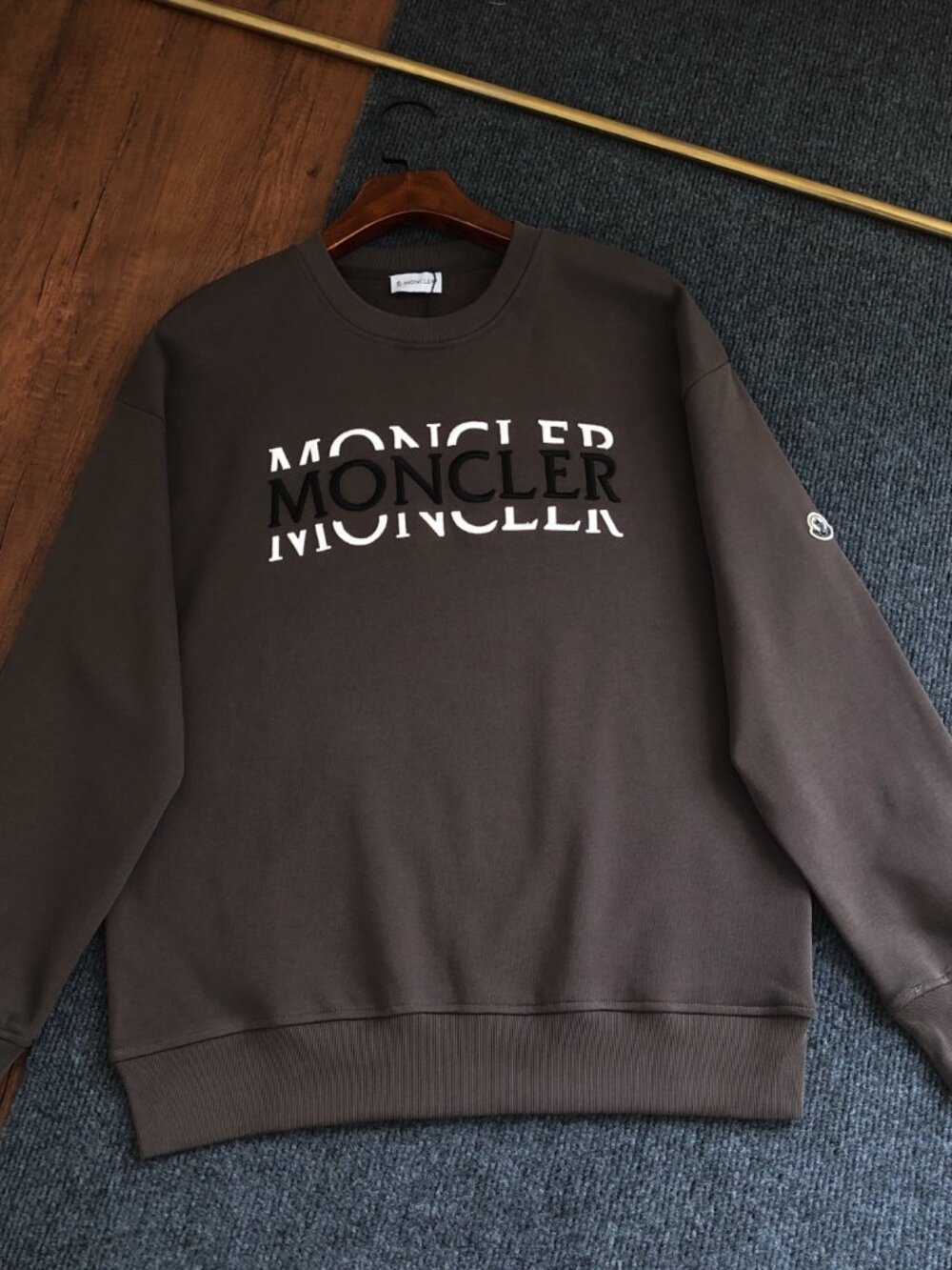 Moncler Dark Grey Triple Logo Graphic Crewneck Sweatshirt